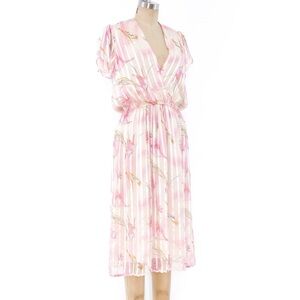 Pink Flutter Sleeve Wrap Midi Dress for Wedding Guest